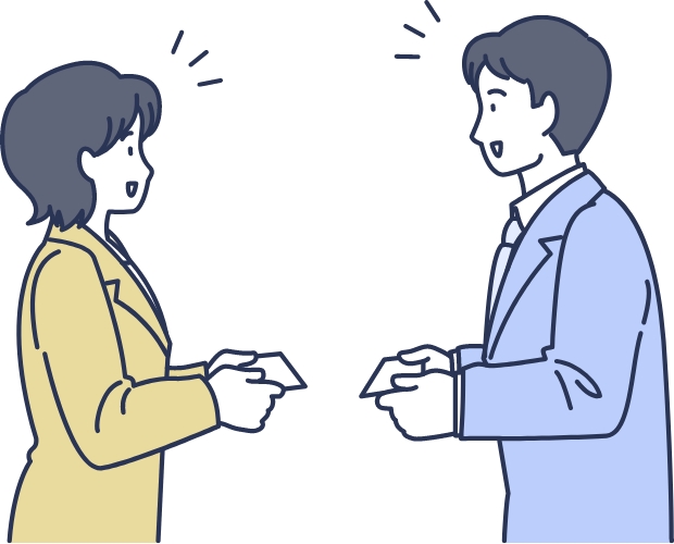 名刺の受け渡しをする男女のビジネスマンのイラスト